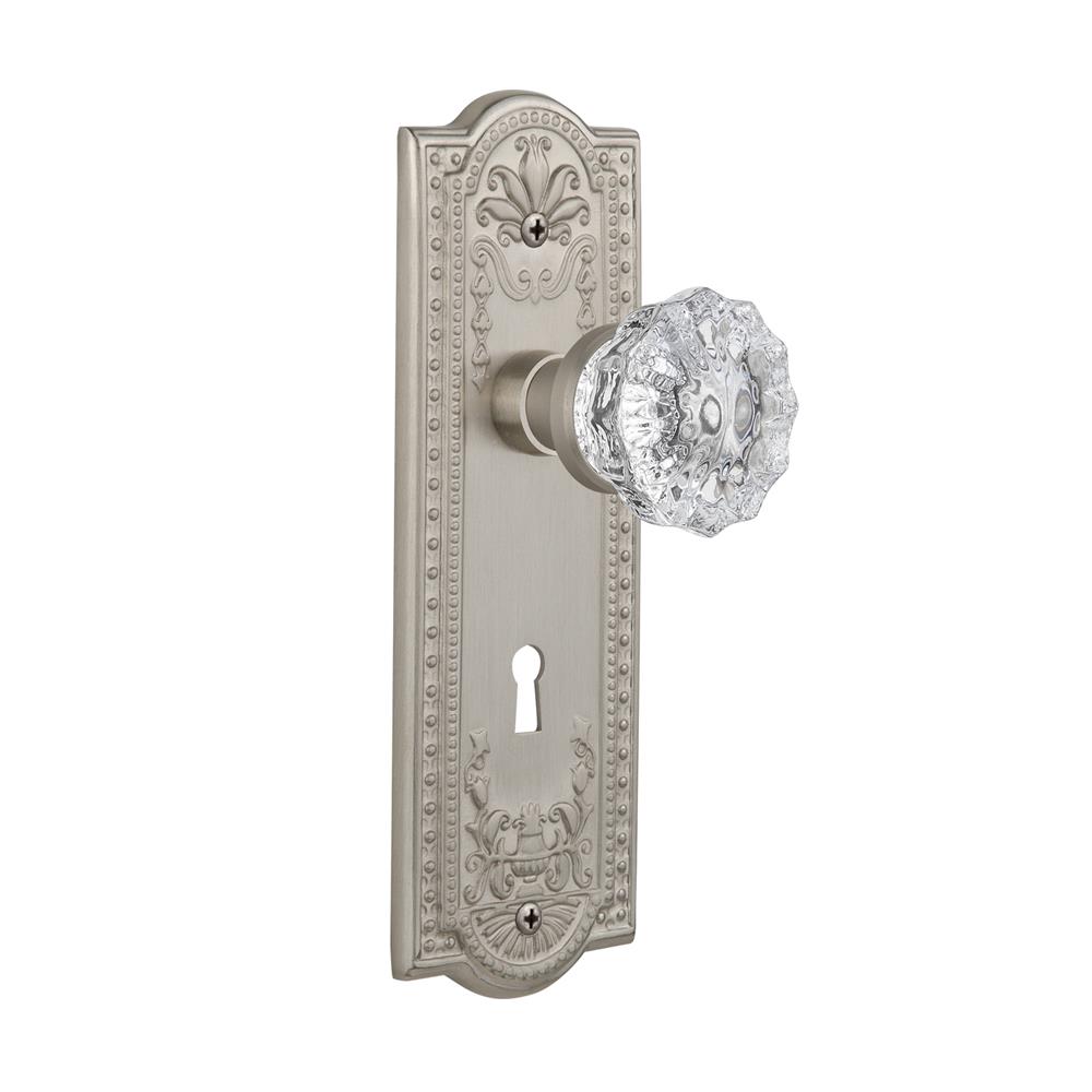 Nostalgic Warehouse MEACRY Mortise Meadows Plate with Crystal Knob and Keyhole in Satin Nickel